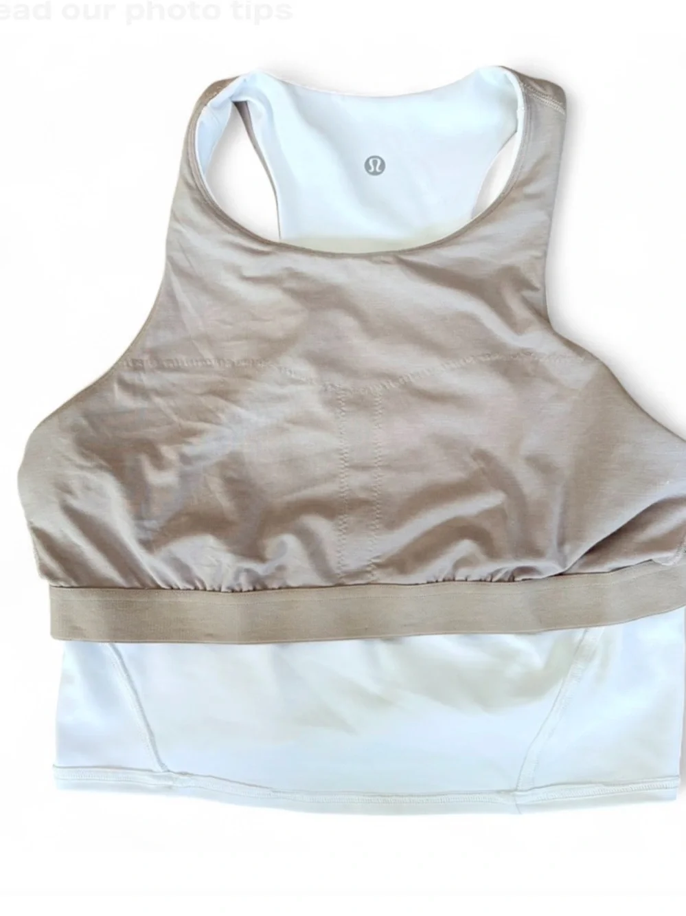 Lululemon White Longline Sports Bra Cropped Tank Size 12 Built In Bra Yoga Gym